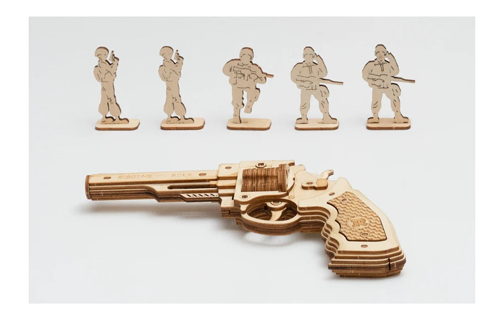 3D Wooden Rubber Band Gun Kit – Shotgun & Revolver Models | Interactive Puzzle Toys for Adults & Kids