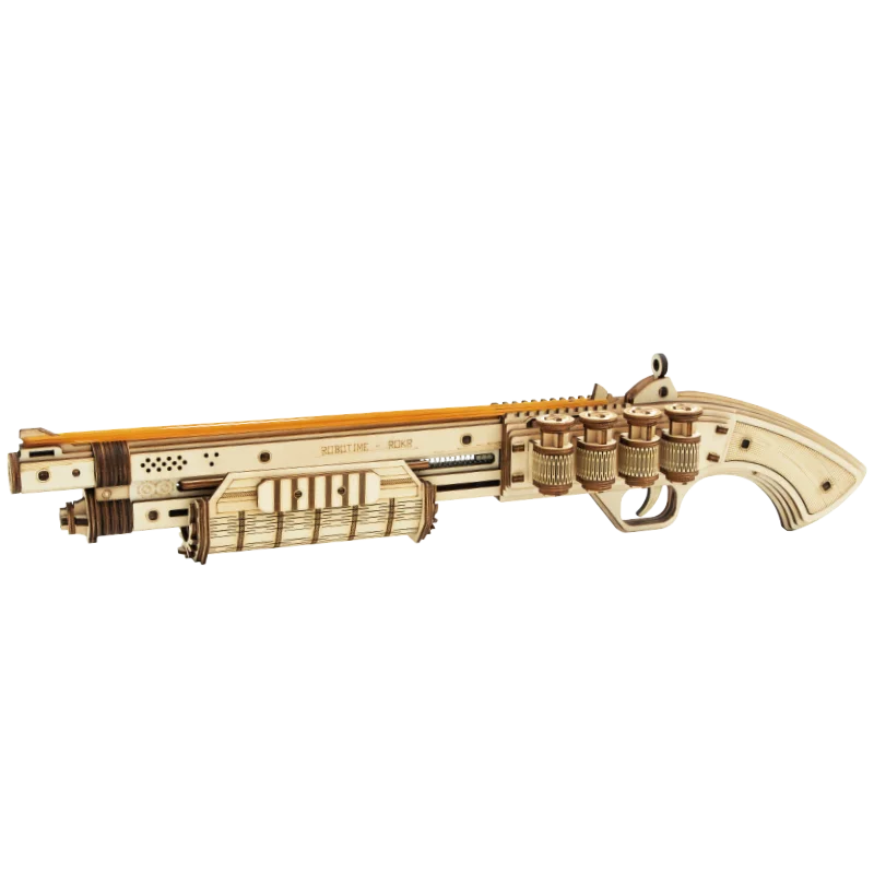 3D Wooden Rubber Band Gun Kit – Shotgun & Revolver Models | Interactive Puzzle Toys for Adults & Kids
