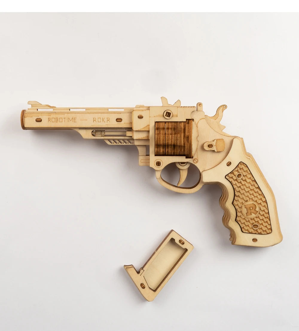 3D Wooden Rubber Band Gun Kit – Shotgun & Revolver Models | Interactive Puzzle Toys for Adults & Kids