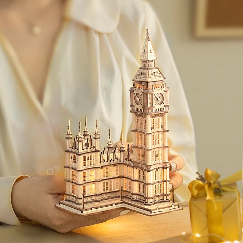 3D Wooden Building Puzzle Set – Big Ben, Tower Bridge & Pagoda Building Models