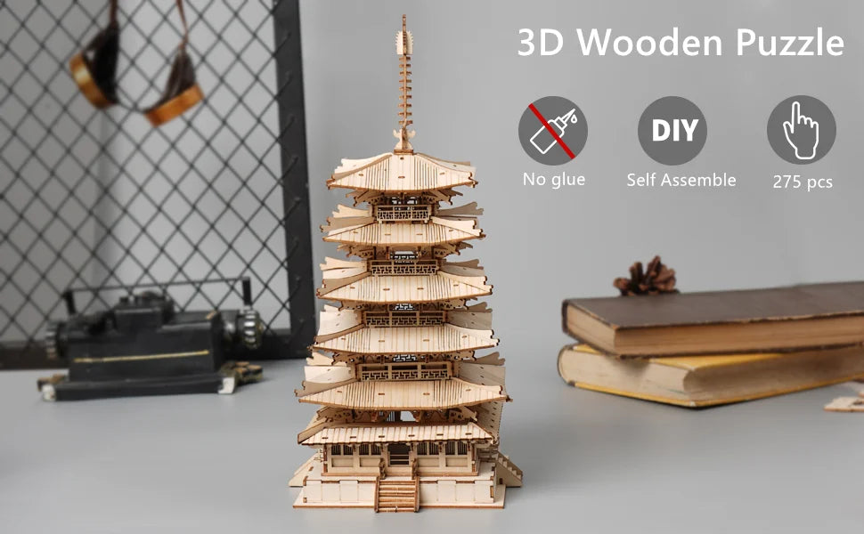 3D Wooden Building Puzzle Set – Big Ben, Tower Bridge & Pagoda Building Models