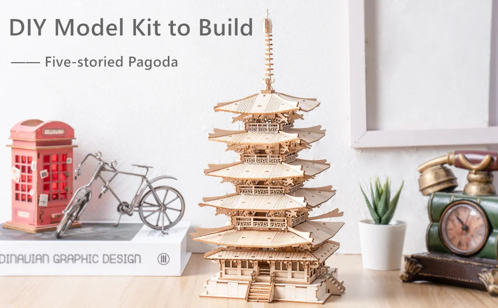 3D Wooden Building Puzzle Set – Big Ben, Tower Bridge & Pagoda Building Models