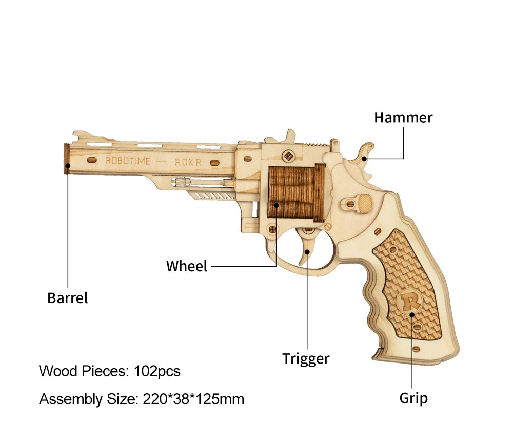 3D Wooden Rubber Band Gun Kit – Shotgun & Revolver Models | Interactive Puzzle Toys for Adults & Kids