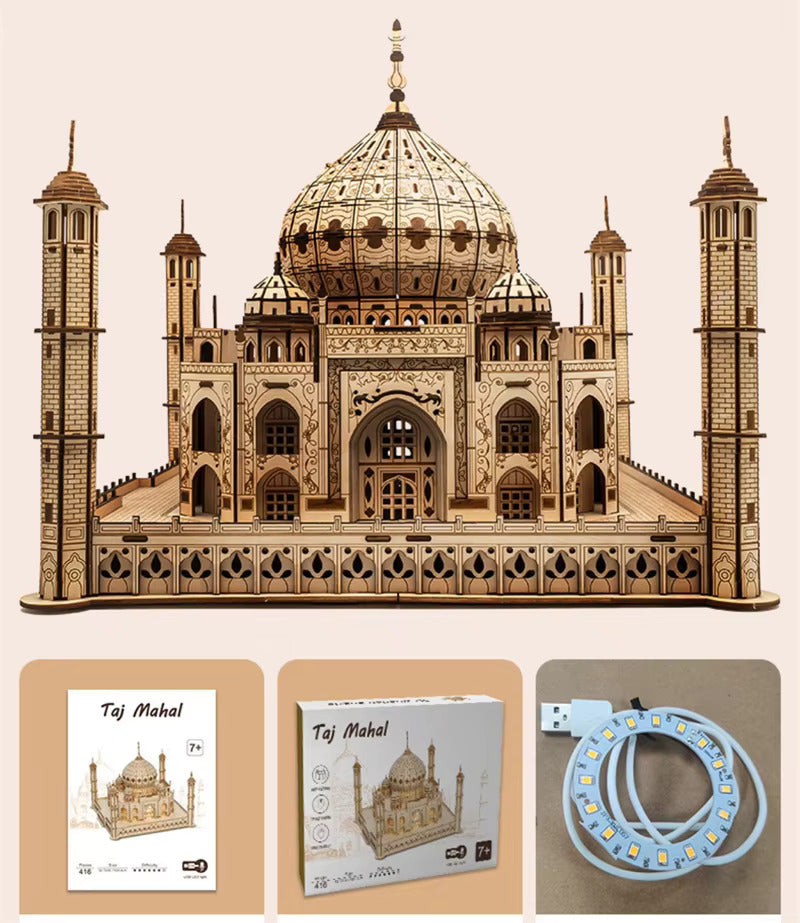 Wooden Taj Mahal 5D Puzzle with LED Lights – Build, Illuminate & Admire!